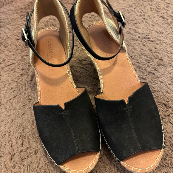 Gentle Souls Charli X Band Wedge Leather Sandals Shoes Black Espadrille 9.5 $179 - Picture 7 of 8
